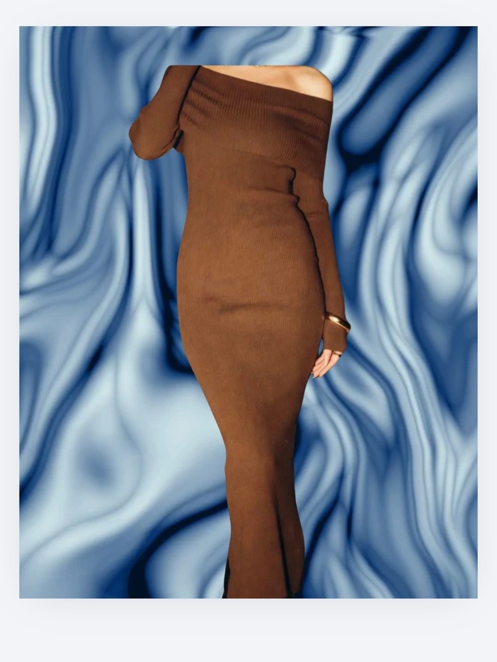 Princess Polly Off-Shoulder Ribbed Brown Bodycon Dress